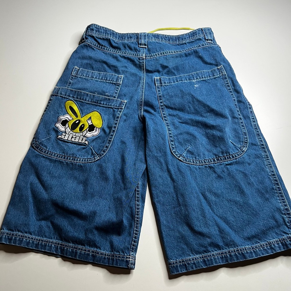 ALAB Baggy Denim Jorts Shorts Mens 30 Blue Embroidered Rabbit Skater Y2K Wide